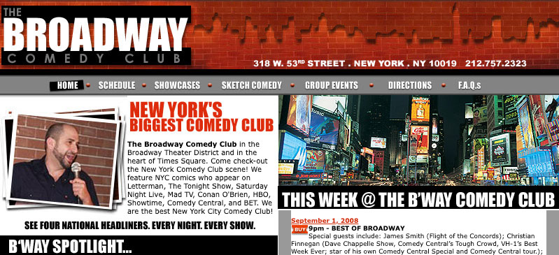 Broadway Comedy Club website homepage