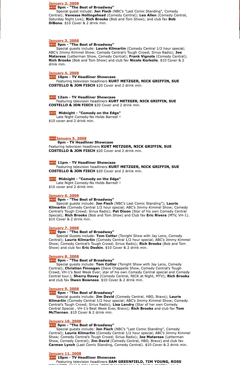Broadway Comedy Club schedule listings