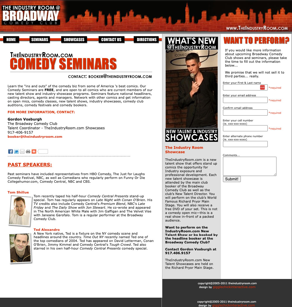 The Industry Room comedy seminars page