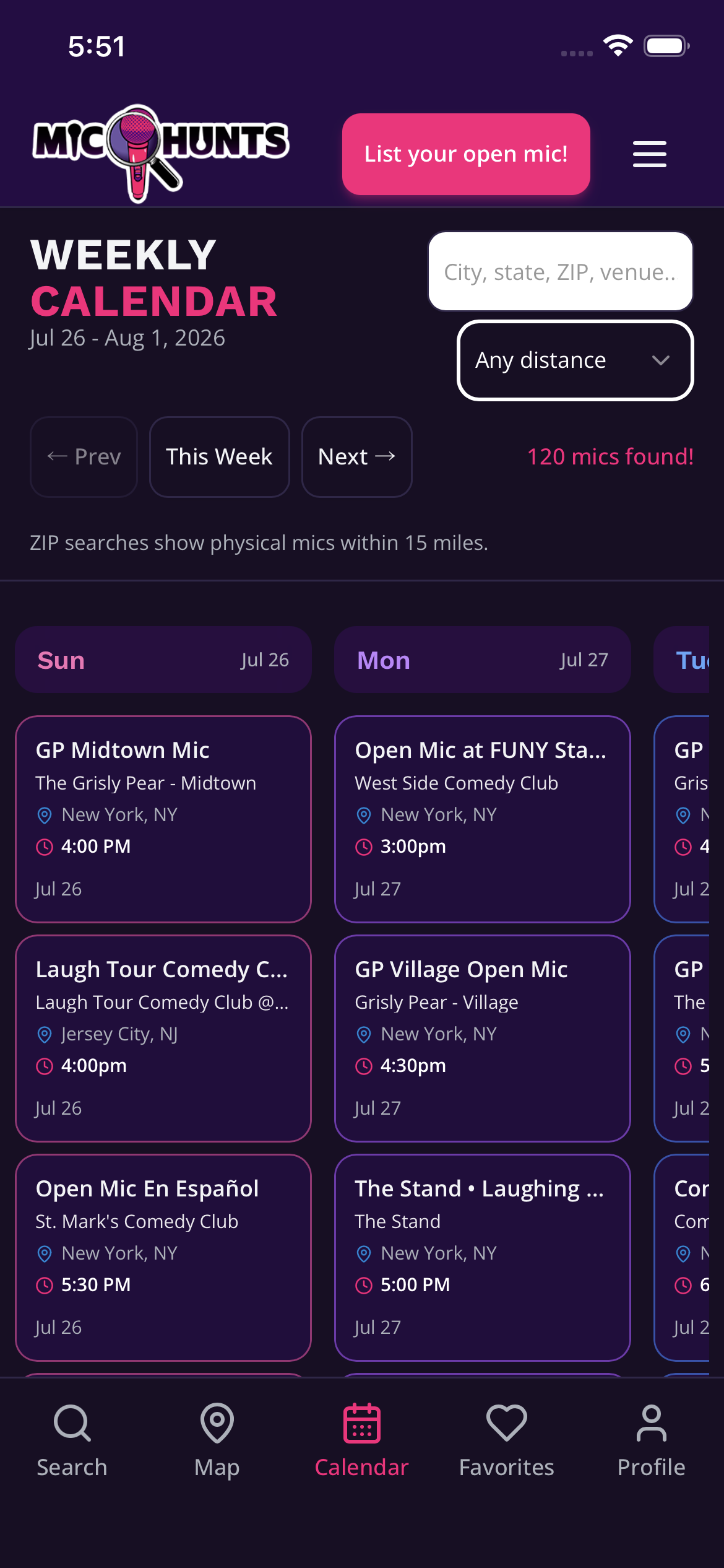 Calendar screen