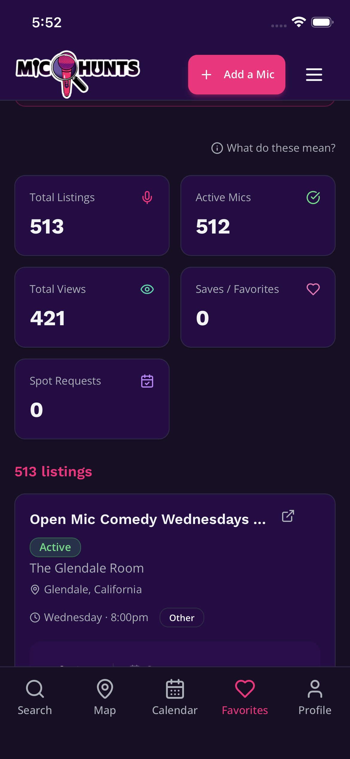 My listings dashboard