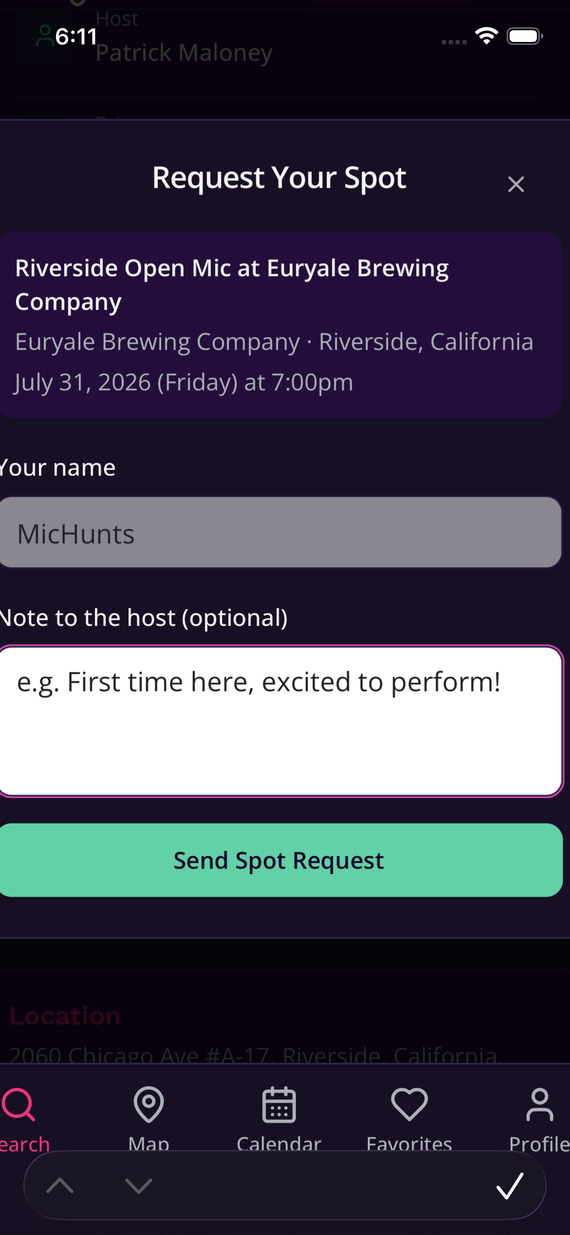 Request a spot form